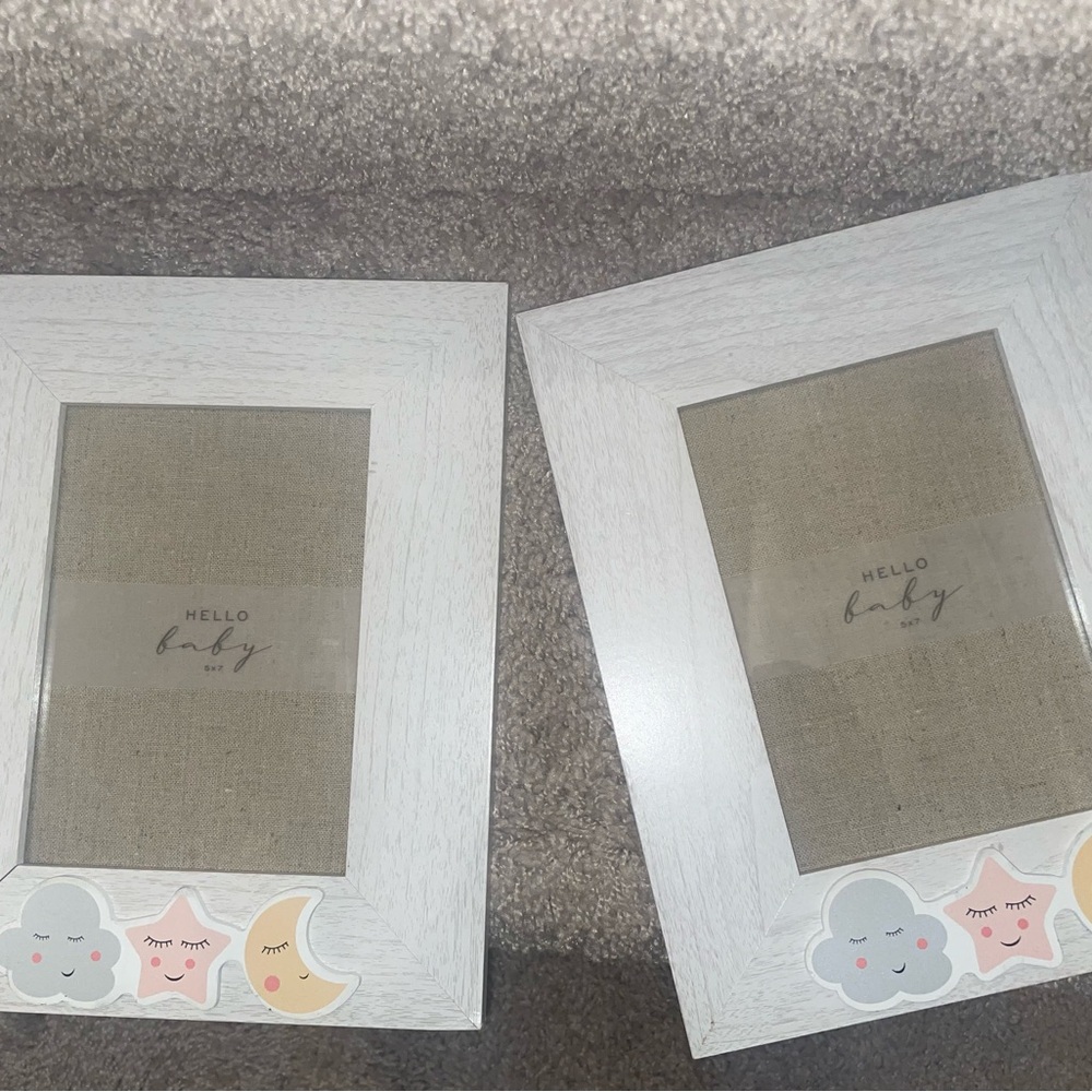 White Baby Photo Frame with Moon & Cloud Accents 5x7 picture frame